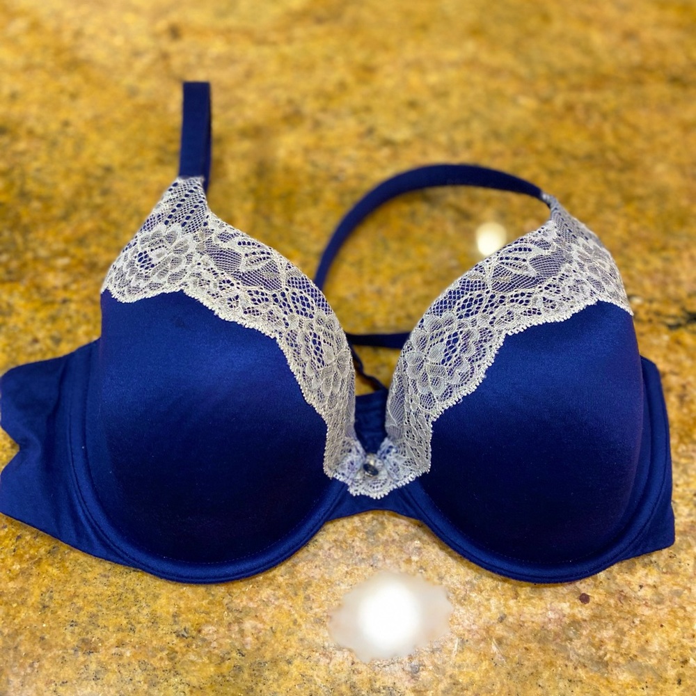 Sexy Victoria Secret Mint Blue Sparkly Glimmer Silver Lined Perfect Coverage Bra